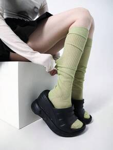 2 pares de calcetines de color caramelo casuales hasta la rodilla para mujer, primavera/verano - Multicolor - Ver 2