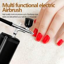 Auto Handheld Airbrush Gun, Airbrush Set Portable Air Brush With 0.3mm Nozzle And Replaceable Water Tank, 3 Levels Pressure, Stable Spraying For Nail Art, Makeup, Painting And Cake Decorating - 黑色 - 查看 5