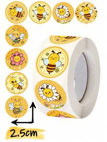 500张/卷 卡通蜜蜂贴纸标签，向日葵图案自粘纸贴花，适用于DIY手工、日记本、小型企业、礼品包装、卡片、春夏主题派对用品、剪贴簿用品、生日装饰 - 彩色 - 查看 12