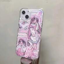 Comic Kawaii Pink Anime Girl Phone Case For Samsung Galaxy S24 S23 S22 S21 S20 S10 Note20 FE Ultra Plus 4G 5G Stylish Cute Clear - QN-247QN24116401 - 查看 7