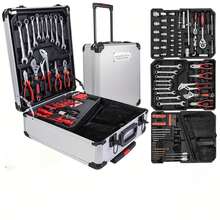 46/115/799pcs Silver Aluminum Alloy Trolley Tool Kit, Car Repair Tool Set, Household Manual Tool Set, With Tool Box, Father's Day Gift, Men's Tool Kit, Tool Box With Tools, Tool Kit With Wheels - Repair Tool Kit - View 1
