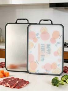 1pc Funny Fruit Pattern 304 Stainless Steel Double-Sided Cutting Board, Kitchen Defrosting Board With Juice Groove And Non-Slip Groove - Multicolor - View 2
