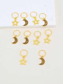 10 piezas Anillos de cabello con luna y estrella vintage, adecuados para festivales, fiestas, uso diario, versátiles y de moda para mujeres, accesorios para el cabello, accesorios para la cabeza, pinzas de garra, pasadores de cabello - Multicolor - Ver 5