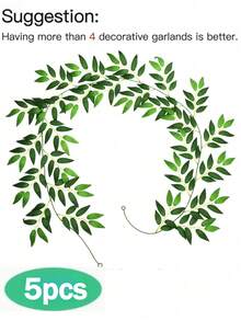 Artificial Vine Wreath, Fake Vine Leaves Wreath Decor, Faux Plant Green Wreath, Suitable For Dining Table Decor, Home Room Wall Decor, Wedding Arch Decor - Green - View 12