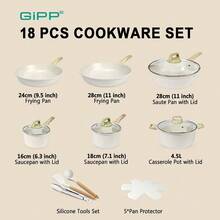 Upgrade Your Kitchen! GIPP Ceramic Non-Stick Cookware Set, Fry, Stew, Boil All-In-One, Easier Cooking! (White) - White - View 3