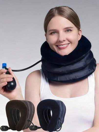 Dispositivo de tracción cervical inflable ajustable, almohada de tracción cervical de soporte para el cuello para hombres y mujeres, adecuado para avión, coche, hogar, oficina, viaje, camping, fitness y otros escenarios