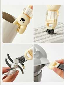 1pc/3pcs New Cute Rabbit 3-In-1 Cup Brush, Petal 3-In-1 Cup Brush, Multi-Functional Crevice Cleaning Brush, Tea Cup Milk Bottle Groove Brush, Portable For Home & Travel - Multicolor - View 6