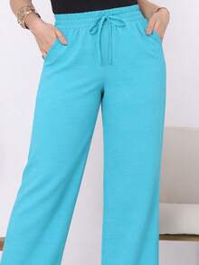 Wide-Leg, Loose-Fitting, High-Waisted Pants In Duna Fabric With Elastic Waistband And Pockets. - Dusty Blue - View 2
