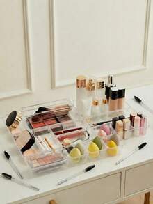 25 PCS Clear Plastic Drawer Organizers &50pcs Crystal Eyelash Brush Set, 4-Size Versatile Bathroom And Vanity Drawer Organizer Trays, Storage Bins For Makeup, Bedroom, Kitchen Gadgets Utensils And Office Mascara Wands Applicator Eyebrow Wands Makeup Brush Kits Eyelash Extension Tools - 無色 - 查看 1