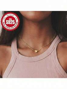 Sterling Silver Heart Pendant Necklace - Hypoallergenic, Minimalist, Lovely Temperament, Versatile Daily Wear Jewelry - Perfect Valentine's Day Party Wedding Gift For Women With Plain Chain - 彩色 - 查看 3