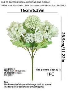 1/3支人造丝菊花和绣球花，适用于家居、餐厅、客厅、户外花园装饰，母亲节、生日、毕业典礼、婚礼、秋季装饰 - 綠色 - 查看 3