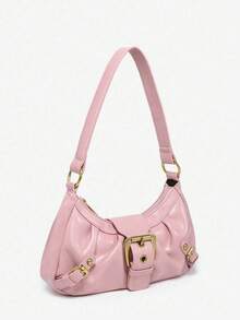 1pc Women's Vintage Mille Doux Wasteland Style Soft Distressed Leather Bag, Rivets And Needle Buckle Decoration, Wrinkle And Cloud Patterns, Shoulder/Crossbody Bag, Suitable For Work, Commute, Date And Party, Tready Crescent Moon Bag For Women - Hồng - Xem 2