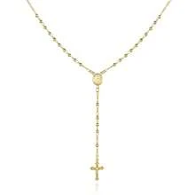 Barzel 18K Gold Plated Virgin Mary Rosary Bead Cross Necklace - Made In Brazil - 24 inch - Xem 1