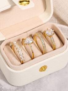 4 piezas Anillos de circonita cúbica preciosos con caja para mujeres para boda, compromiso, aniversario, fiesta, joyería, regalo del Día de San Valentín - 1# - Ver 1