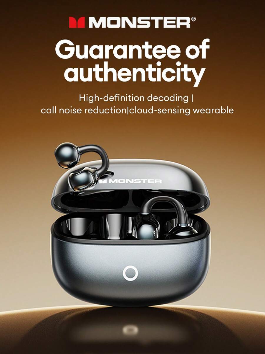 MONSTER D08 优雅商务蓝牙耳机，蓝牙 6.0 立体环绕声，高品质音乐和游戏音效，定向传输，通话清晰，降噪功能，超长续航，适用于智能手机、电脑的无线耳机，礼品之选 - 灰色 - 查看 1
