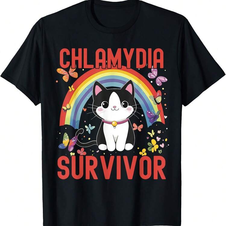 Camiseta divertida e inapropiada de gato con meme de sobreviviente de clamidia para adultos - Negro 1 - Añade 1