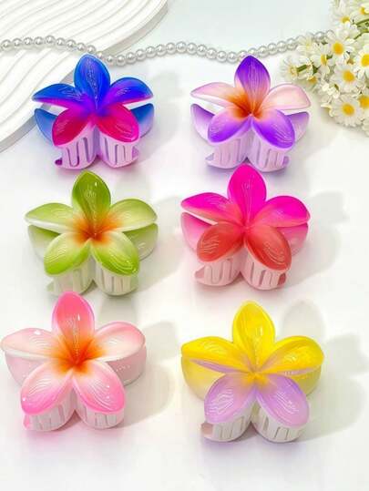 1 pieza/3 piezas/6 piezas Pinza de pelo de plástico ABS (resina ABS) con estampado floral, nueva pinza de pelo con flor de Crape Myrtle, pinza de pelo de margarita de acrílico, accesorios de peinado para moño de mujer