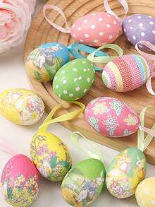 12/6/1pc Colorful Foam Hanging Egg Decorations, Easter Tree Decor, Birthday Party Home Decoration Indoor Ornaments - Multicolor - View 10