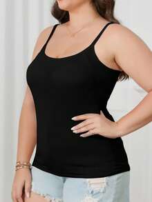 2pcs Plus Size Camisole Tops With Built-In Padded Bra, Adjustable Spaghetti Strap Vest, Suitable For All Seasons As Undershirt Or Outerwear - Multicolor - View 4