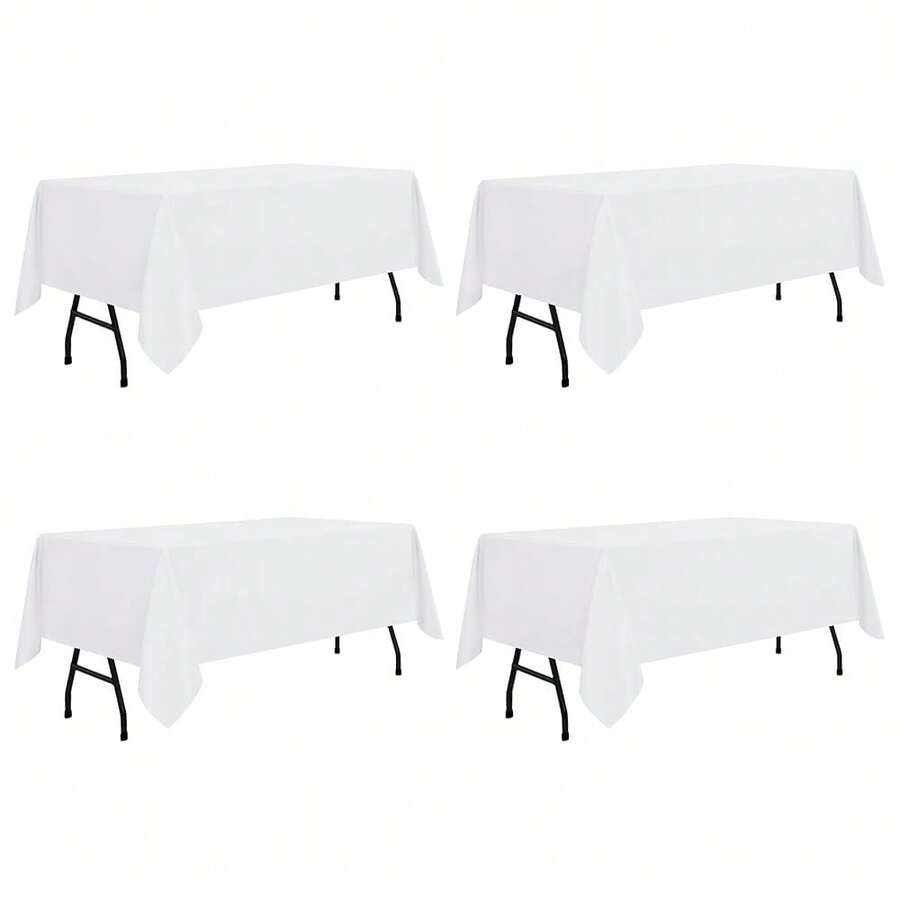 4 Pack White Tablecloth 60 X 84 Inch, Rectangle Table Cloth For 4ft Tables - Stain And Wrinkle Resistant Washable Polyester Table Cover For Dining Wedding Banquet Party Buffet Restaurant - trắng - Xem 1