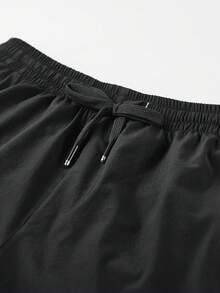 Men's Pants, Summer Solid Color Minimalist Lightweight Quick-Dry Breathable Sports Shorts, Fashionable Drawstring Design Casual Comfortable - Black - View 7