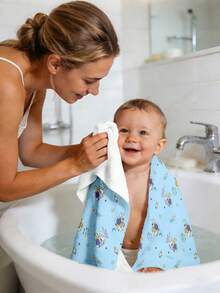 1PC Baby Beach Towel, Blue Cartoon Astronaut Beach Towel, Made Of Polyester Material With Digital Printing, Suitable For Babies, Beaches, Bathrooms, Facial Cleansers, Swimming Pools, Gifts. - Multicolor - View 2