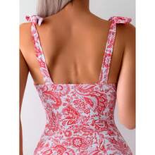One Piece Swimsuit Red Paisley Floral Print Deep V Neck - Women's Tie Shoulder Straps Retro Bathing Suit - Tummy Control Corset Swimwear For Beach, Vacation, Summer - 多色216 - 查看 2