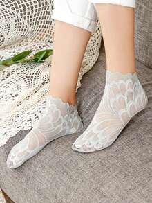 女士蕾丝网眼隐形弹力舒适薄款透明透气舒适踝袜 - 彩色 - 查看 5