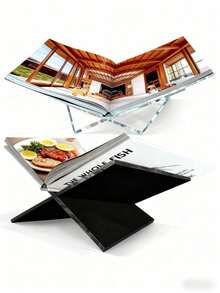 1 pieza Estantería de acrílico transparente en forma de X, se puede usar como estantería de lectura, estante para exhibir álbumes de música, disponible en negro y blanco, estante de exhibición para el hogar adecuado para biblioteca, estante para libros de cocina, estante para álbumes de música y diversos libros de lectura y colocación, también se puede usar como decoración para la encimera de la cocina - color transparente - Ver 2