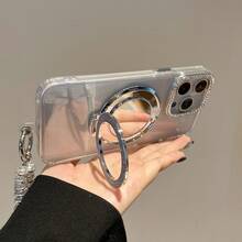 带镜面支架和水钻的软壳手机壳，兼容 12、13、14、15、16 Pro Max、17、17 Pro Max、Moto G13、G85、E22、S21、S22、S23、S24、S25 Plus Ultra。 - 銀色 - 查看 8