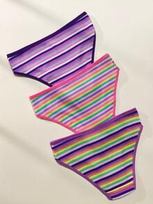 3pcs Women's Colorful Ribbed High Waist Tummy Control Briefs - Multicolor - View 2