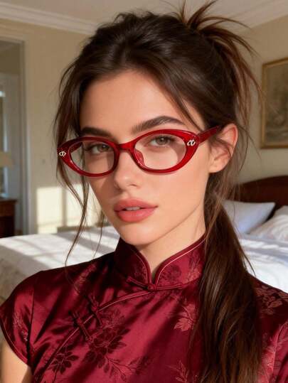 1副复古窄猫眼无度数眼镜框，时尚女士眼镜