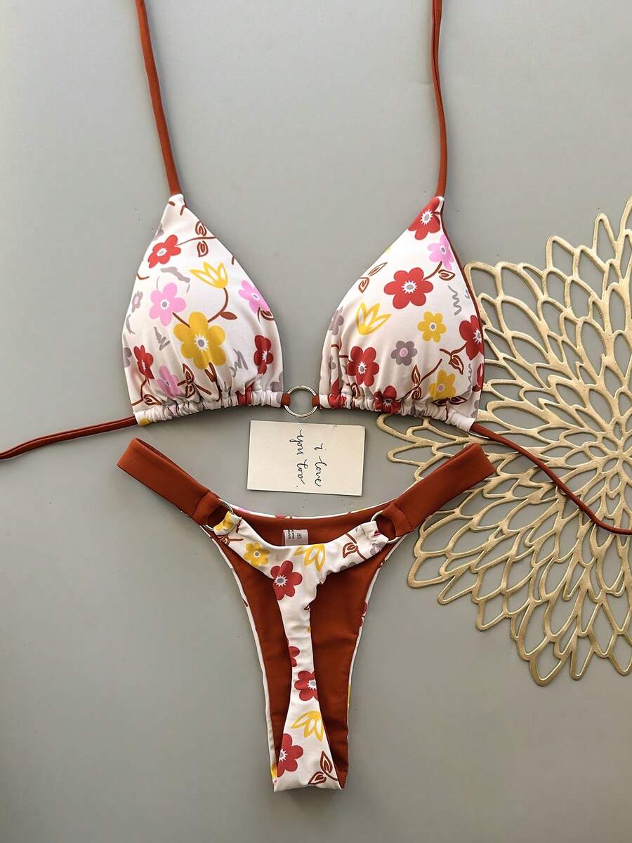 Bộ bikini hai mảnh in hoa dành cho nữ, thích hợp cho kỳ nghỉ hè ở bãi biển. - Nhiều màu - Xem 1