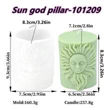 [Geometric Cylinder Theme]-3D Relief Sun Moon Face Cylinder Candle Silicone Mold Moon Flower Pattern Pillar Epoxy Resin Aroma Plaster Candle Making Tool-Aesthetic Candle Mold-DIY Aromatherapy Plaster Mold - A-White - View 12