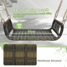 COSTWAY Wicker Porch Swing, Curved Rattan Swing Seat W/ Cozy Armrests, Patio Wicker Tree Swing W/ 2 Hanging Hemp Ropes, Outdoor Swing Chair For Front Porch, Backyard - A - View 5