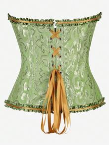 Áo corset kiểu dáng cổ điển màu vàng, chất liệu jacquard, không dây, họa tiết trái tim, viền bèo nhún, thích hợp làm đai định hình eo, phong cách vintage, cung điện, Halloween, kiểm soát vòng bụng. - Màu xanh Ô liu - Xem 4