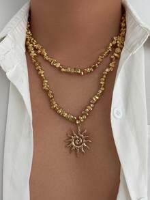 1件嘻哈风双层不对称CCB火焰几何吊坠项链，魅力十足的叠戴饰品，复古摇滚设计，街头风，休闲风，情侣款，时尚男士礼物 - 項鍊 - 查看 2