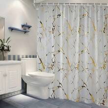 Cortina de ducha de mármol blanco y dorado con ganchos de plástico, decoración con brillo, impresión dorada única, resistente al agua y lavable, adecuada para baño y decoración del hogar, excelente para hotel y uso doméstico - Multicolor - Ver 3