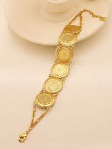 1件复古硬币手链，波西米亚风格铜质饰品，适合女性日常、节日和约会佩戴 - 金黃色 - 查看 10
