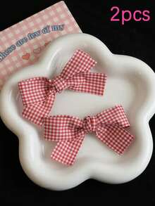 2pcs Cute Plaid Bow Barrette, Multi-Color Daily Accessories - Multicolor - View 5