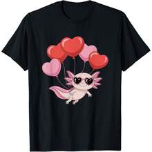 Axolotl Heart Balloons Axolotl Valentines Day Girls Women T-Shirt - 黑色 - 查看 1