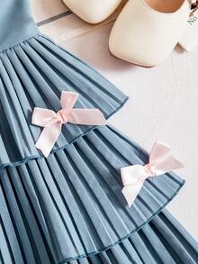 Đầm hai dây xếp ly nhiều lớp cho bé gái, trang trí nơ xinh xắn, kiểu dáng công chúa ngọt ngào và cá tính, phù hợp cho tiệc sinh nhật, trình diễn thời trang và mặc hàng ngày. - Xám - Xem 5