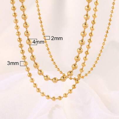 1件不锈钢珠链项链，女士时尚金球吊坠项链，男士配饰