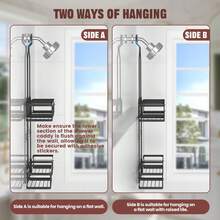 Adjustable Shower Caddy Hanging Rustproof Shower Caddy For Handheld Showerheads, Shower Organizer With Hooks Soap Holder Toothbrush Holder, Anti-Swing Shower Rack Bathroom Accessories - 黑色 - 查看 8