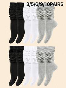 3双女士多功能绒袜，韩日风格，洛丽塔美学，简约，四季运动袜，纯色过膝袜（仅袜子，不含袜板） - 白色 - 查看 17