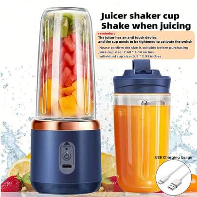 1pc 400ml Wireless Portable Electric Juicer Blender, Includes 6 Juicing Blades And 2 Cups, Multifunctional Juicer Cup Blender For Vegetables, Fruits And Milkshakes, Suitable For Home Kitchen, Outdoor Team Building And Picnic Juicing