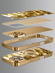 1 chiếc ốp lưng điện thoại bằng kính mạ điện họa tiết Apple gợn sóng kim loại gradient, in tên theo yêu cầu, tương thích với iPhone 17 Pro Max/16 Pro Max/15/14 Plus/13 Pro/12 Pro Max/11/Xs Max/8/7/6 Plus. - Vàng - Xem 6