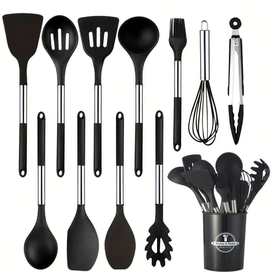 12/14 delar silikon köksredskap, nonstick silikon köksredskap med handtag i rostfritt stål, diskmaskin moderna köksredskap, köksredskap, köksnödvändigheter - Multifärgad - Visa 1