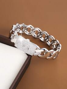 1pc Chain-Link Design Cubic Zirconia Inlaid Women Fashion Bracelet - Multicolor - View 4
