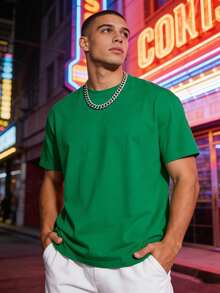 1pc Summer Outfits 100 Percent Cotton Graphic T Shirts Men Clothes Summer Tops Men Shirt Playeras De Hombre Machine Washable Casual Streetwear For Gym, Beach & Casual Attire - Comfort Fit Short Sleeve Round Neck Top, Ideal For Gifting And Pairs Perfectly With Jeans, Casual Pants And Shorts. - màu xanh lá - Xem 1